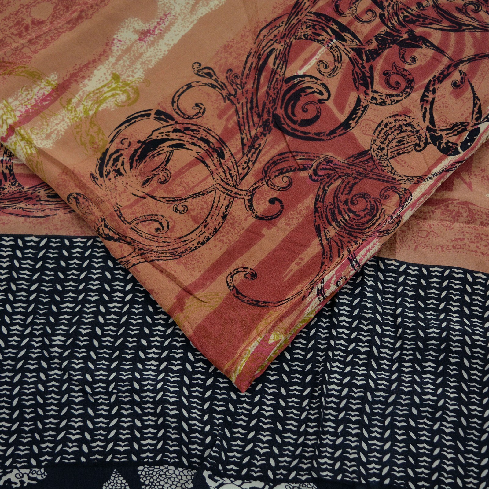 Vintage Sari Brown & Black Pure Crepe Silk Printed Saree 5yd Sewing Dress Making