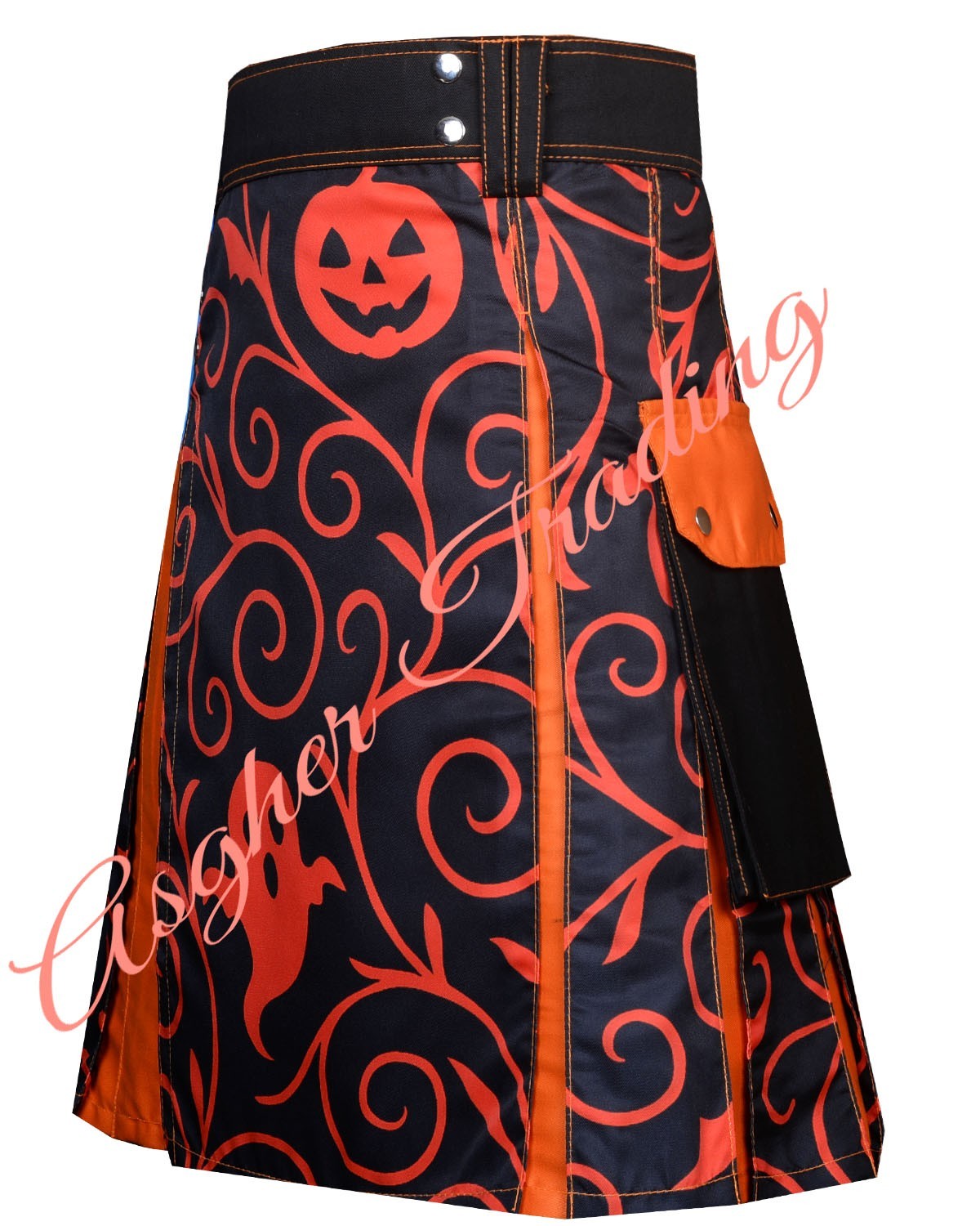 Handmade Black & Orange Halloween Theme Hybrid Utility kilt Men Custom Size Kilt