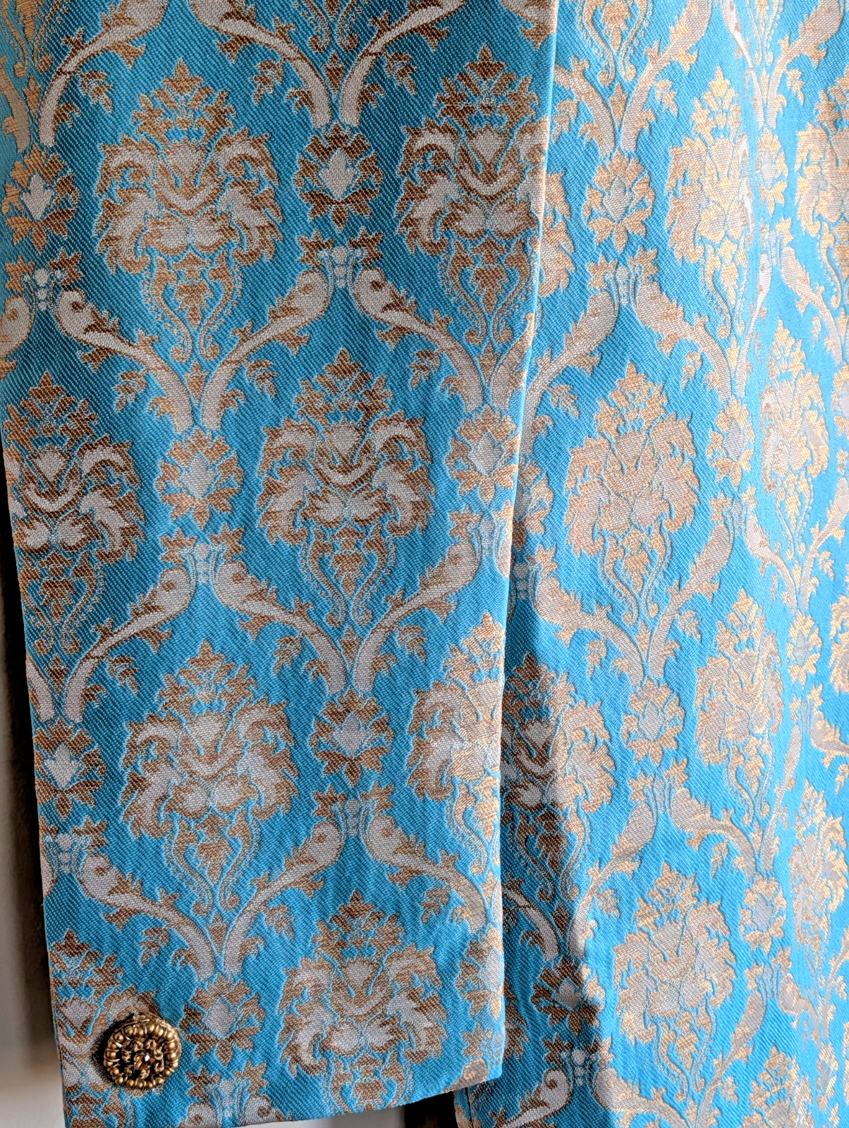 Sherwani Indo Western Set Aqua Gold Mandarin Neck Party Wedding Wear 42 “x 21”