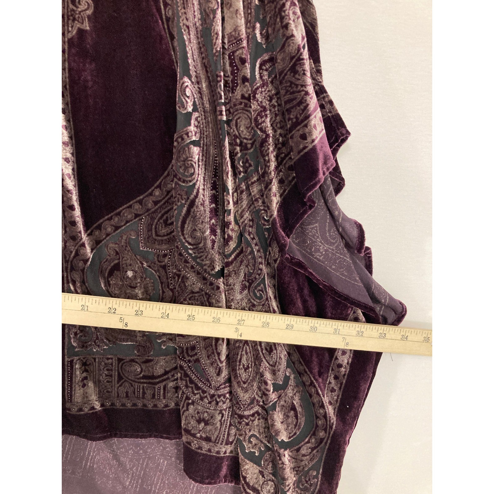 Travelers by Chicos Kimono Wrap L/XL Purple Brown Velvet Paisley Burnout Boho