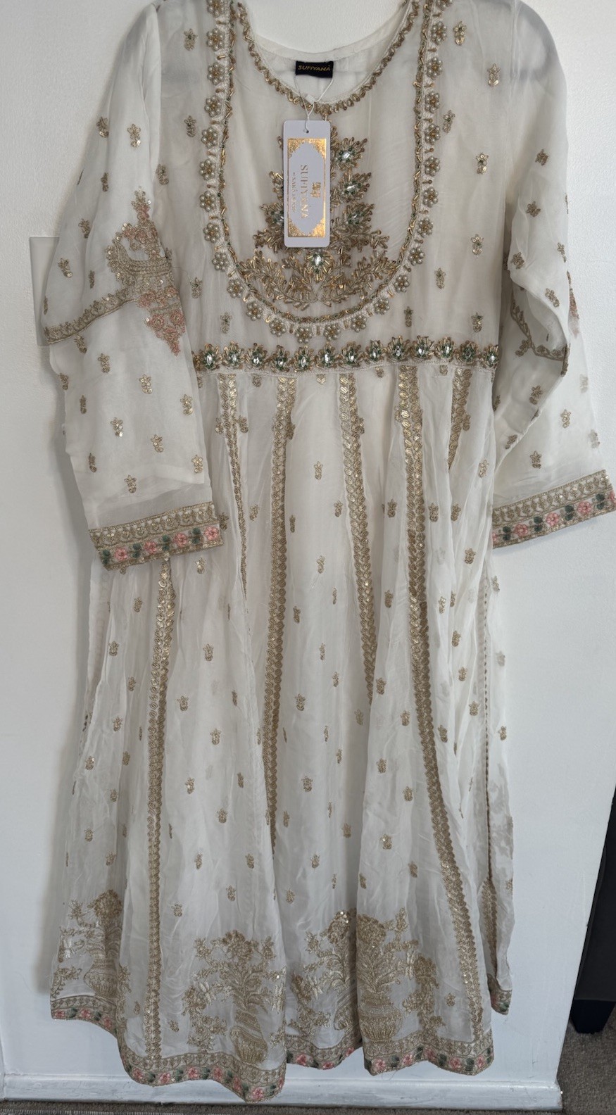 Pakistani Off White Pishwaaz/ Anarkali Long Dress Wedding PartyEid Bridal Suit