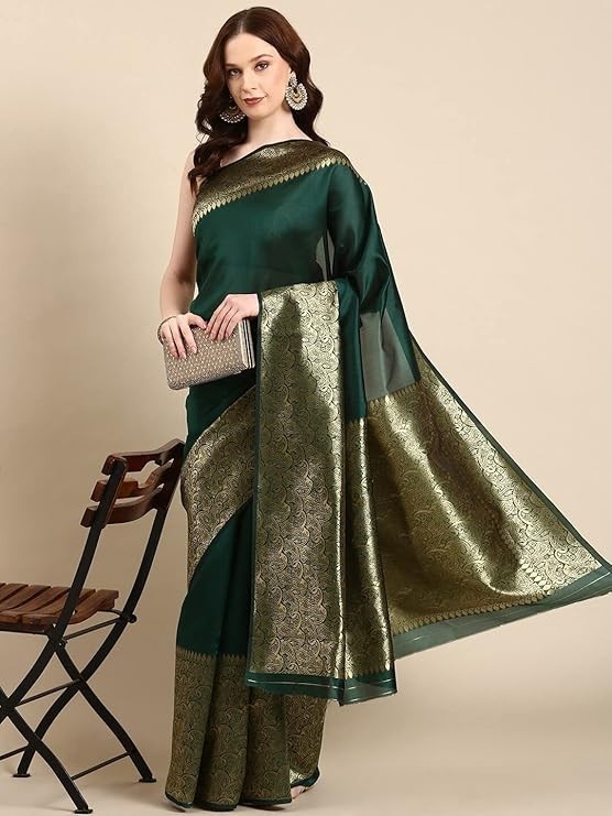 Woven Kanjivaram Soft Lichi Silk Embellished Banarasi Saree With Blouse Piece