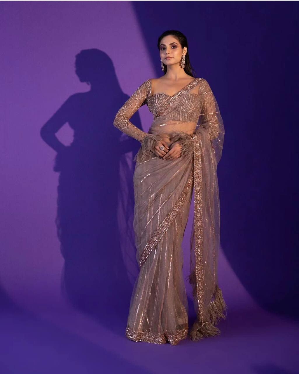 PRESENTING SOFT NET FANCY SAREE WITH DESIGNER BLOUSE FOR PARTY & RECEPTION