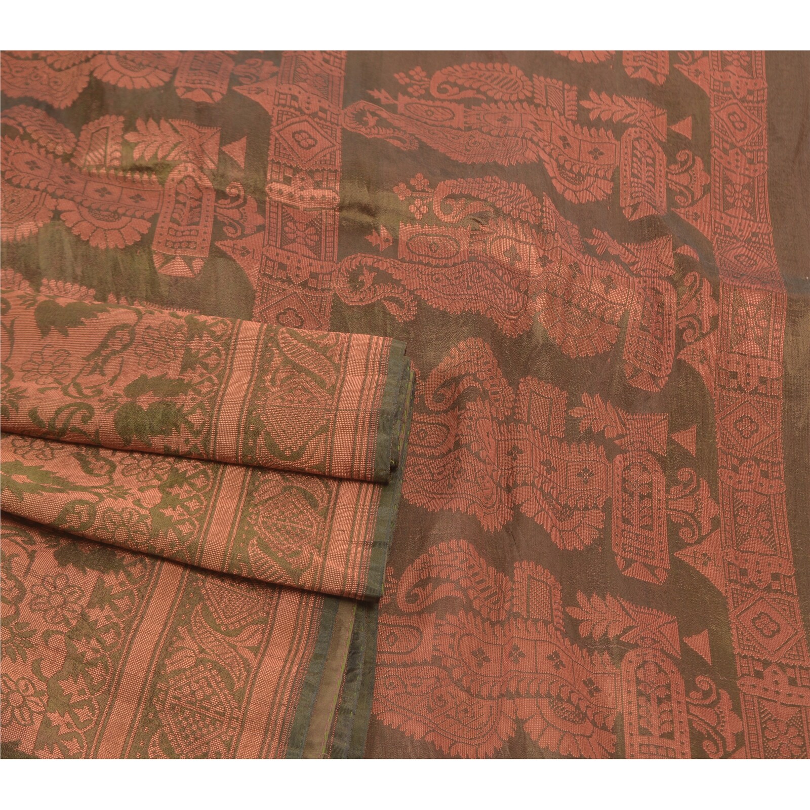 Sanskriti Vintage Green Sarees Blend Silk Hand-Woven Craft Ethnic Sari Fabric