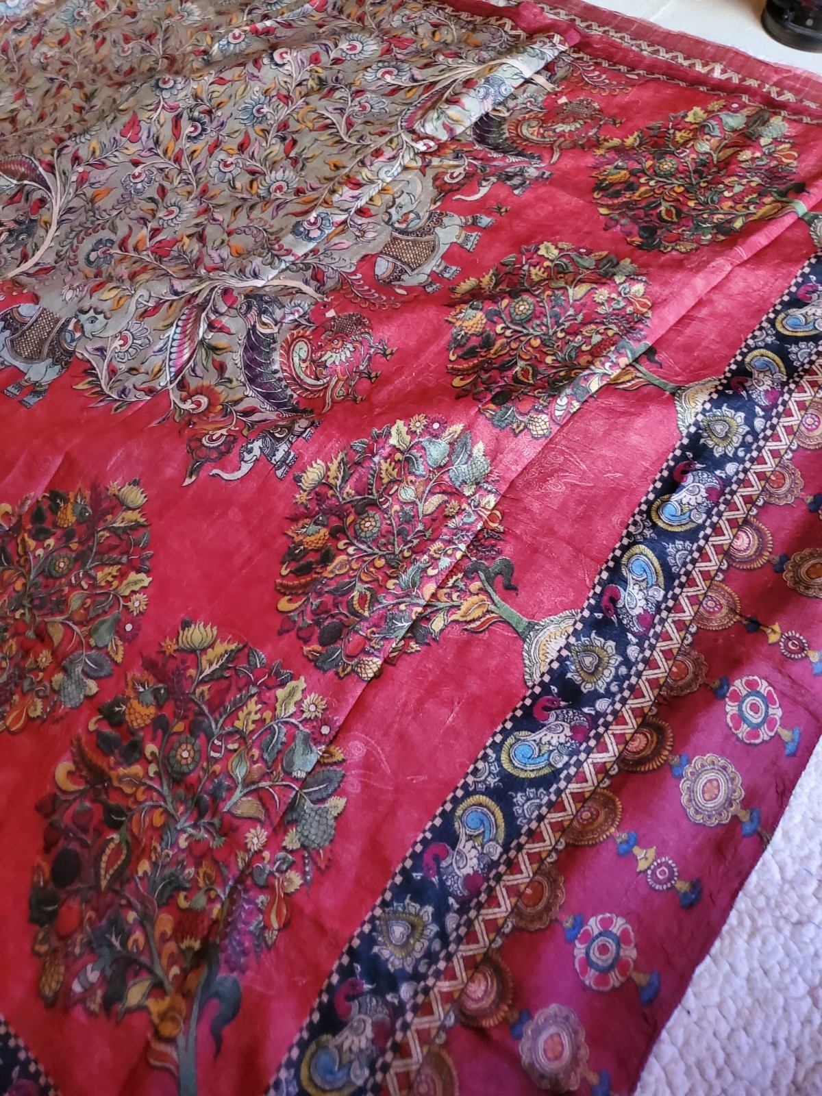 Womwn Pure Tussar Silk Digital Print Kalamkari Saree Handloom Festive Royal