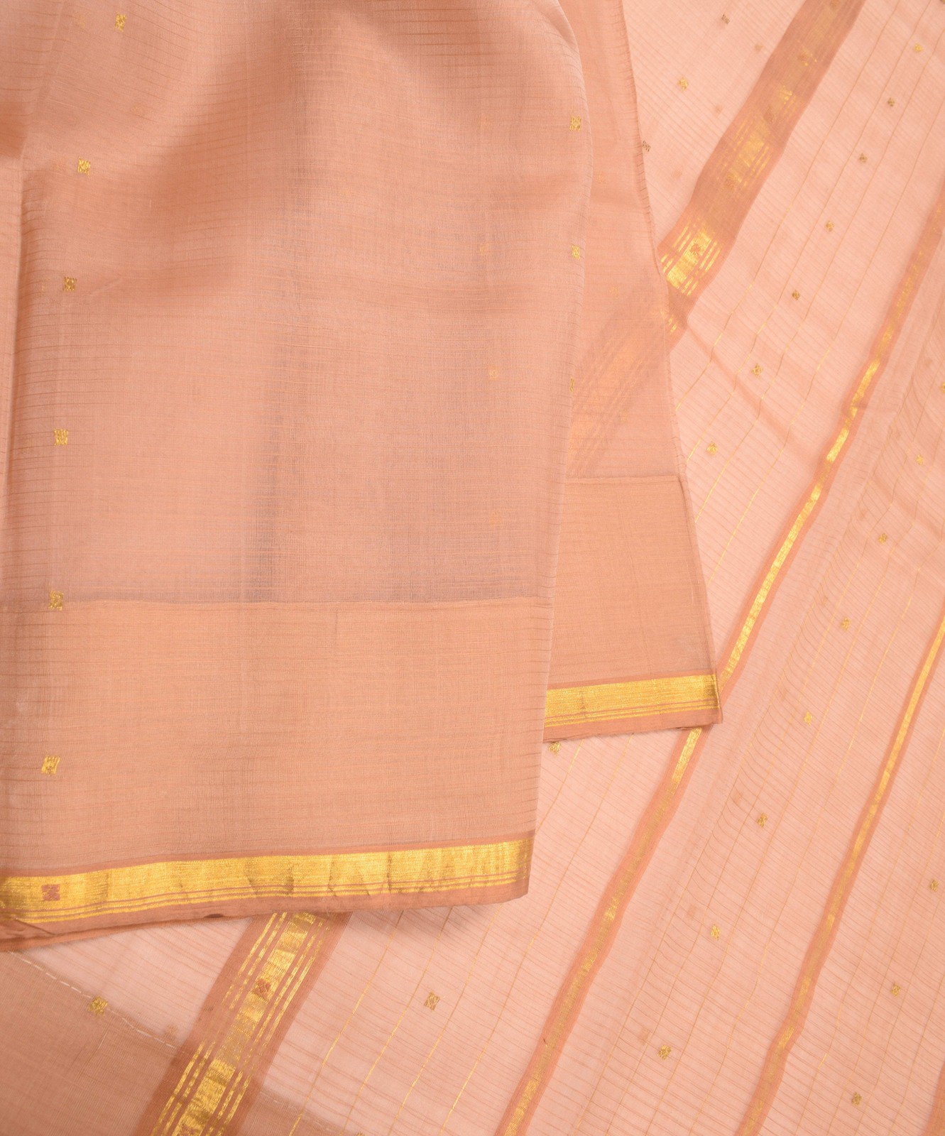 Sushila Vintage Peach Saree Gold Zari Brocade Pure Silk Sari Craft Fabric