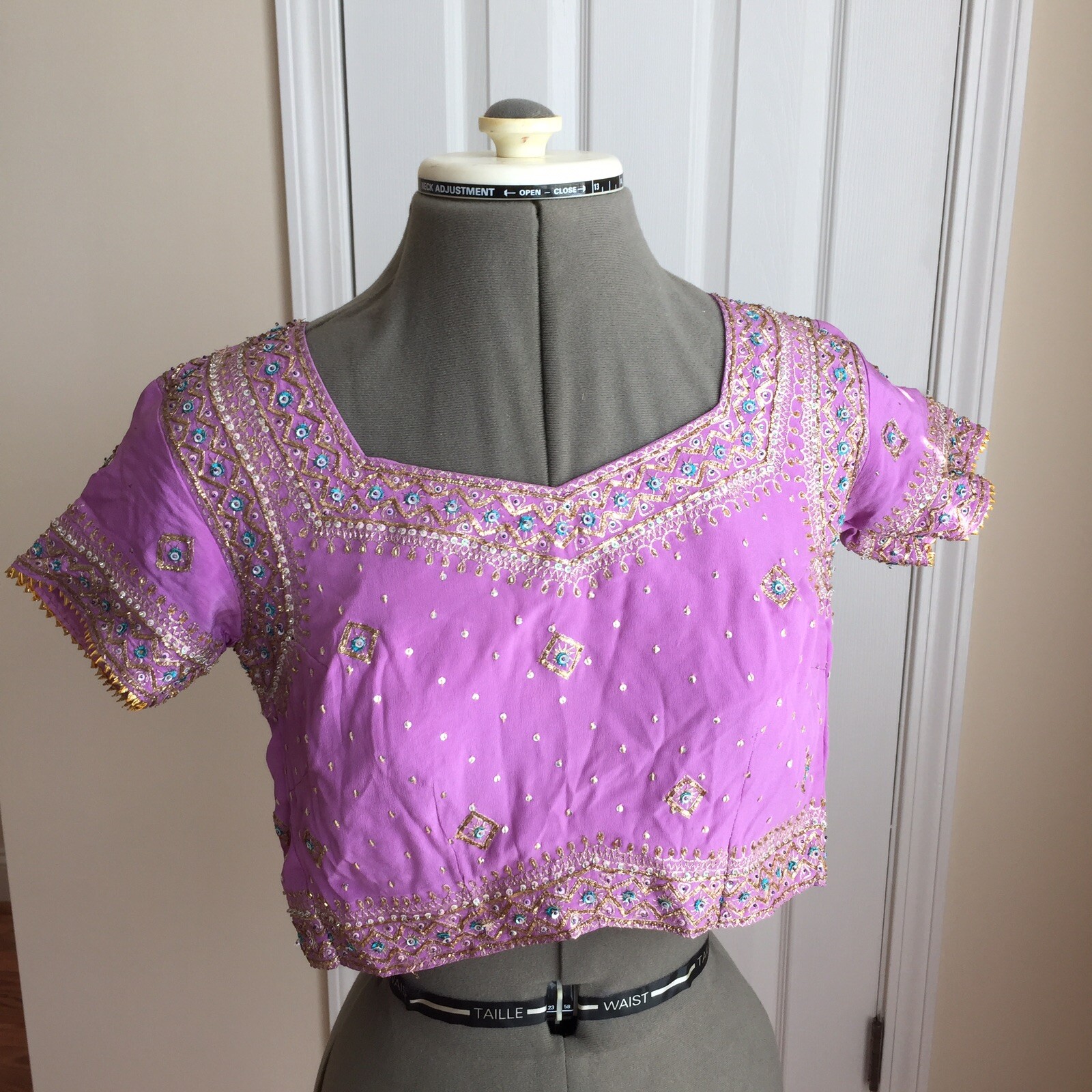 Traditional Indian Womens Saree Blouse Top Bollywood Partywear Lavender pink