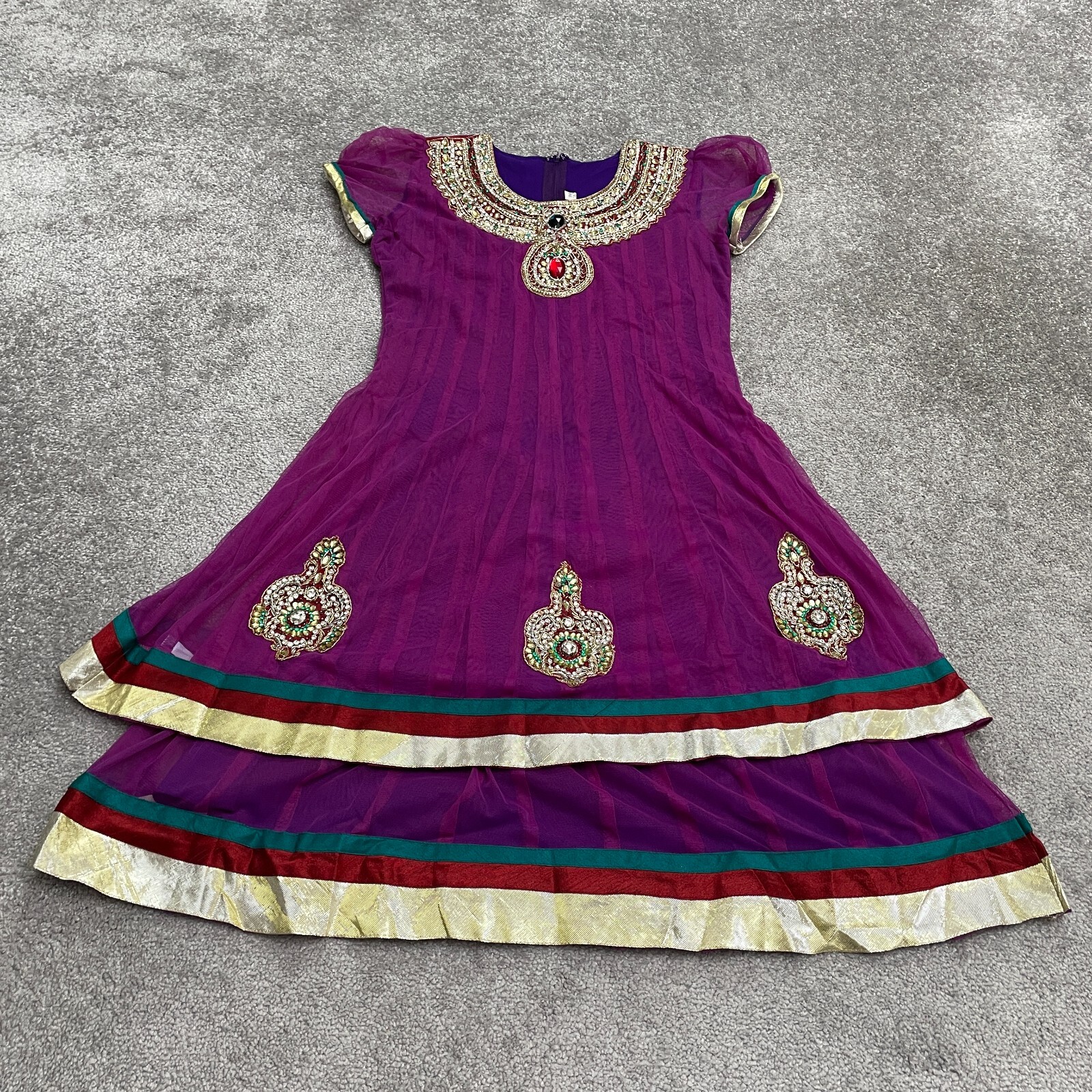 Unbranded Rhinestones Indian Dress Womens 36 Purple Short Sleeve Salwar Kameez
