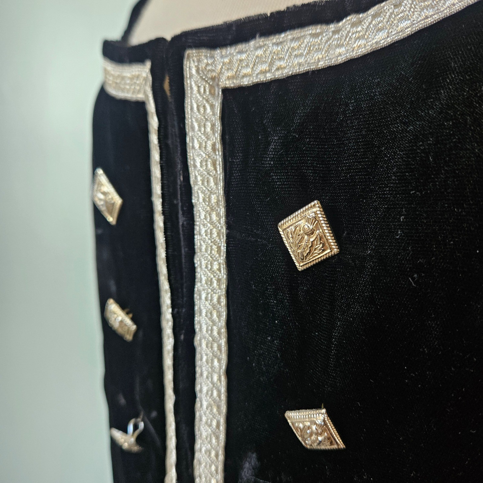 Black Velvet Scottish Highland Dance Vest Silver Trim Bodice Womens Medium
