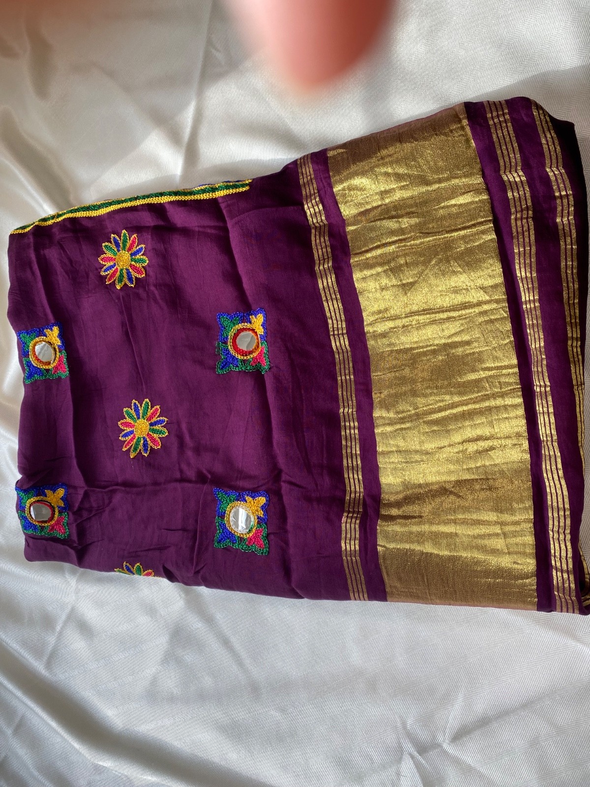 Phulkari Dark purple, imitation ahbahla (mirror work) and gold metallic accent