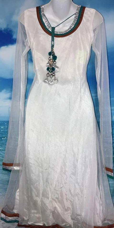 White Teal Silver CHURIDAR KAMEEZ 32″ Bust 3 pc S New Pretty Punjabi Salwar Suit