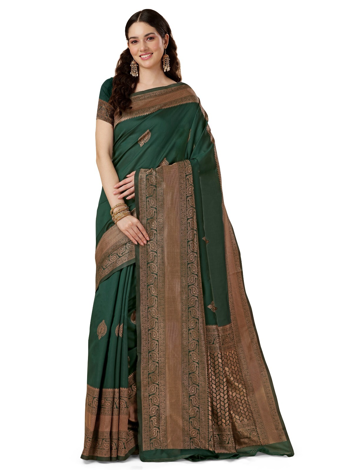 Areca Designer Copper Flower Pan Silk saree blouses women Saree Cut – 5.5 Meter