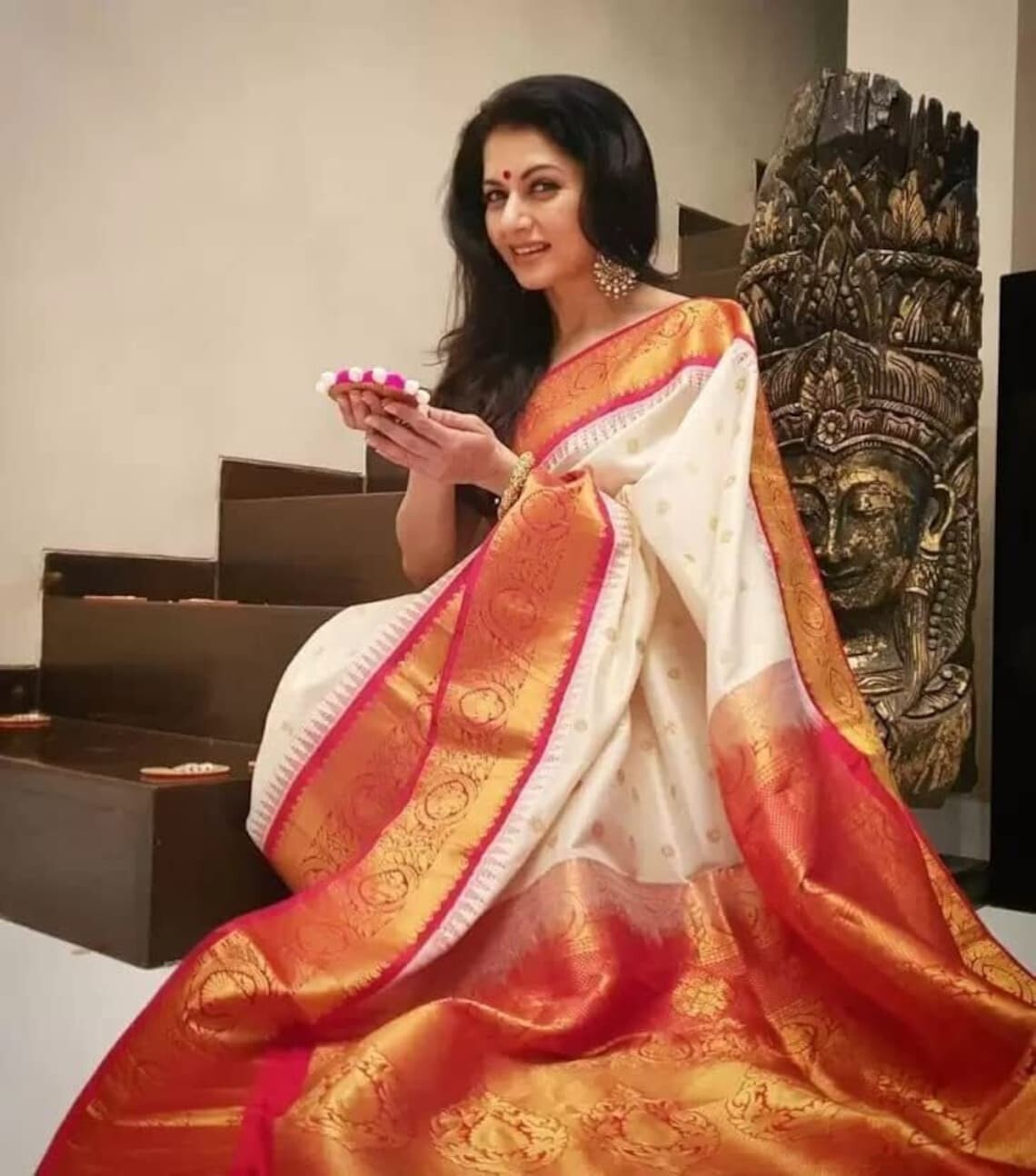 Women’S Kanjivaram Soft Lichi Silk Saree With Blouse Piece (Beige Pink)