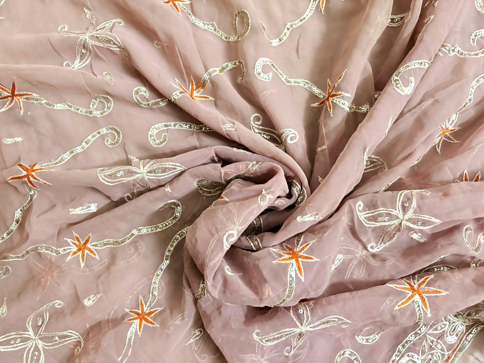 Pink Embroidered Gota Traditional Saree Georgette Recycled Fabric Vintage Dress