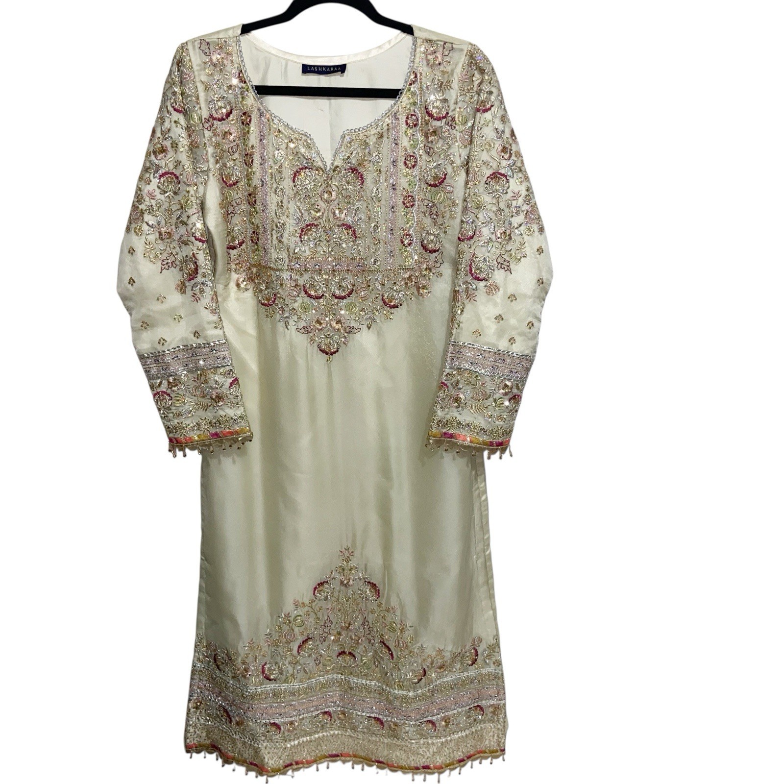 Lashkaraa Kurta Tunic Top Dress Womens Medium (est) Beaded Embroidered Indian