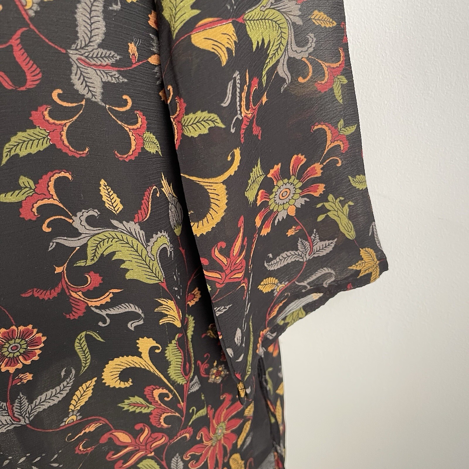 Biba Silk Chiffon Indian Kurta Sequin Floral Black Red Green Gold Size 38 Medium