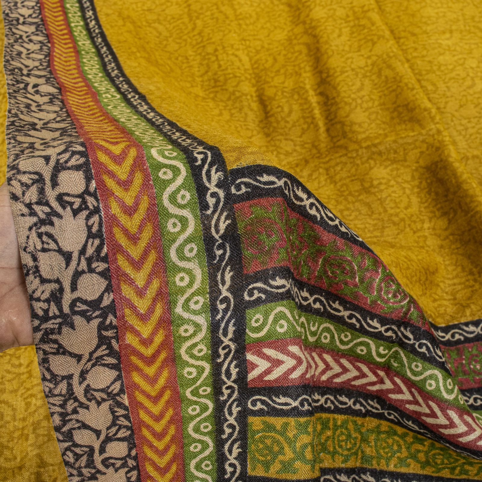 Sanskriti Vintage Yellow Pure Woolen Saree Floral Printed Sari 5Yd Soft Fabric