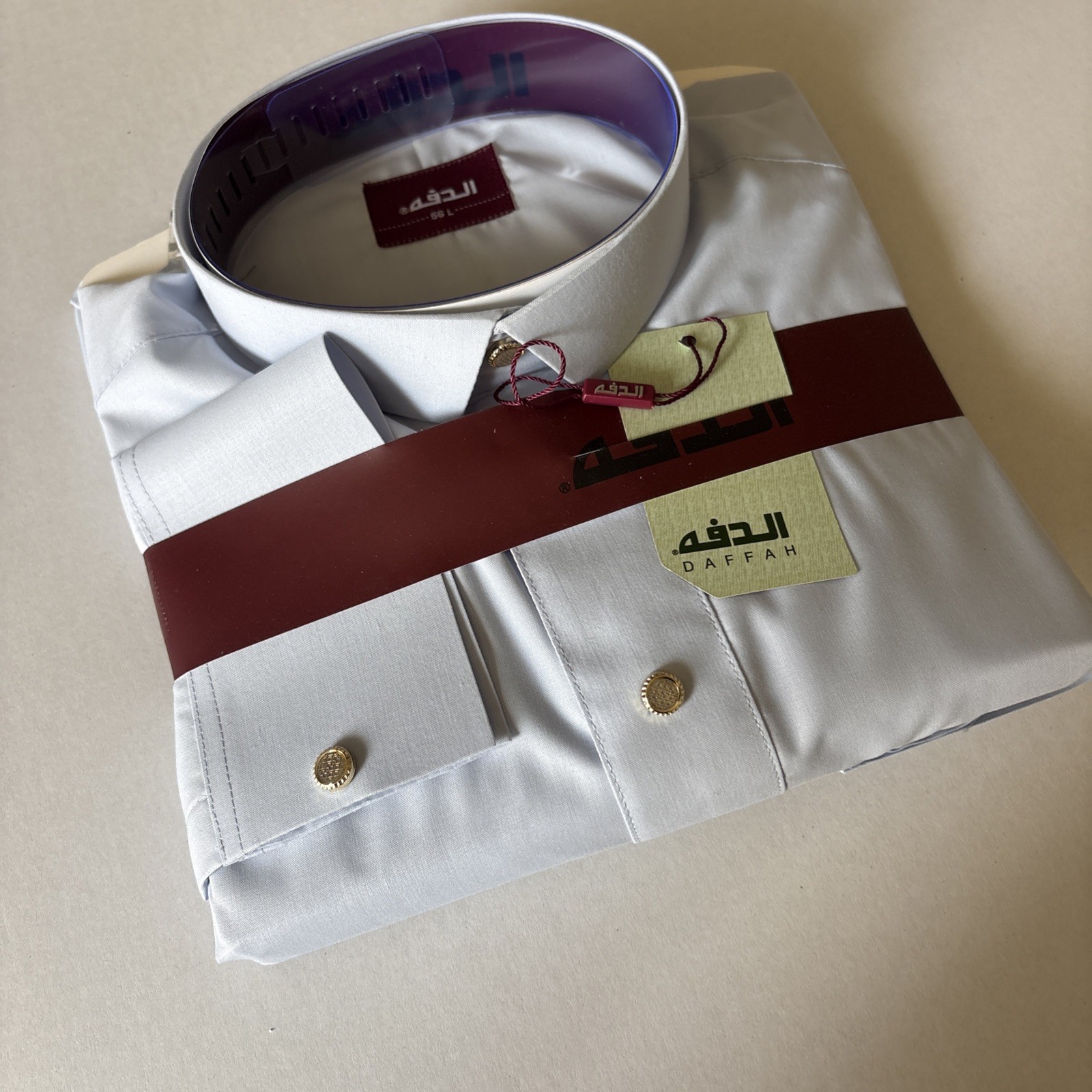 MEN Size 56L DAFFAH High Quality ALL SEASON Thobe CUFF SLEEVE SHIRT COLAR