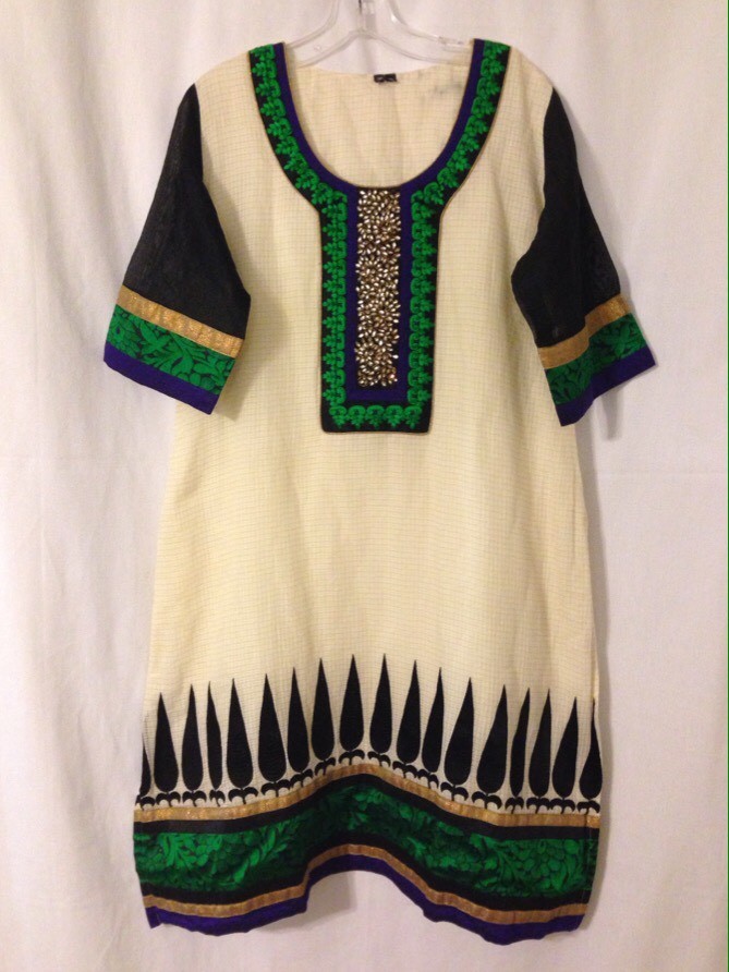 Women’s Indian Salwar Kameez Dress Tunic Bollywood Style XL Cream Beaded