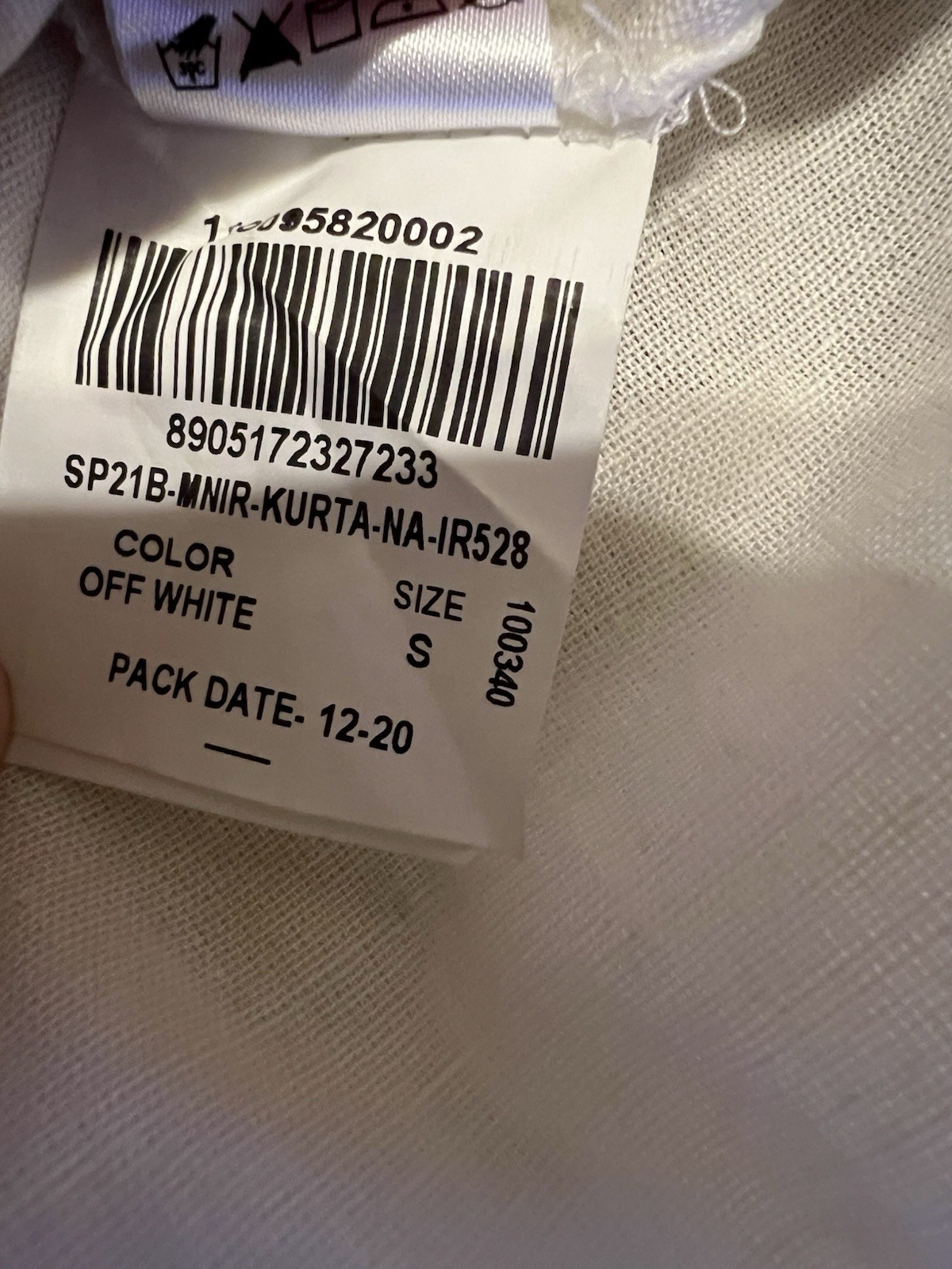 Indus Route Men’s Off- White Long Kurta Mandarin Collar Pockets Size Small S
