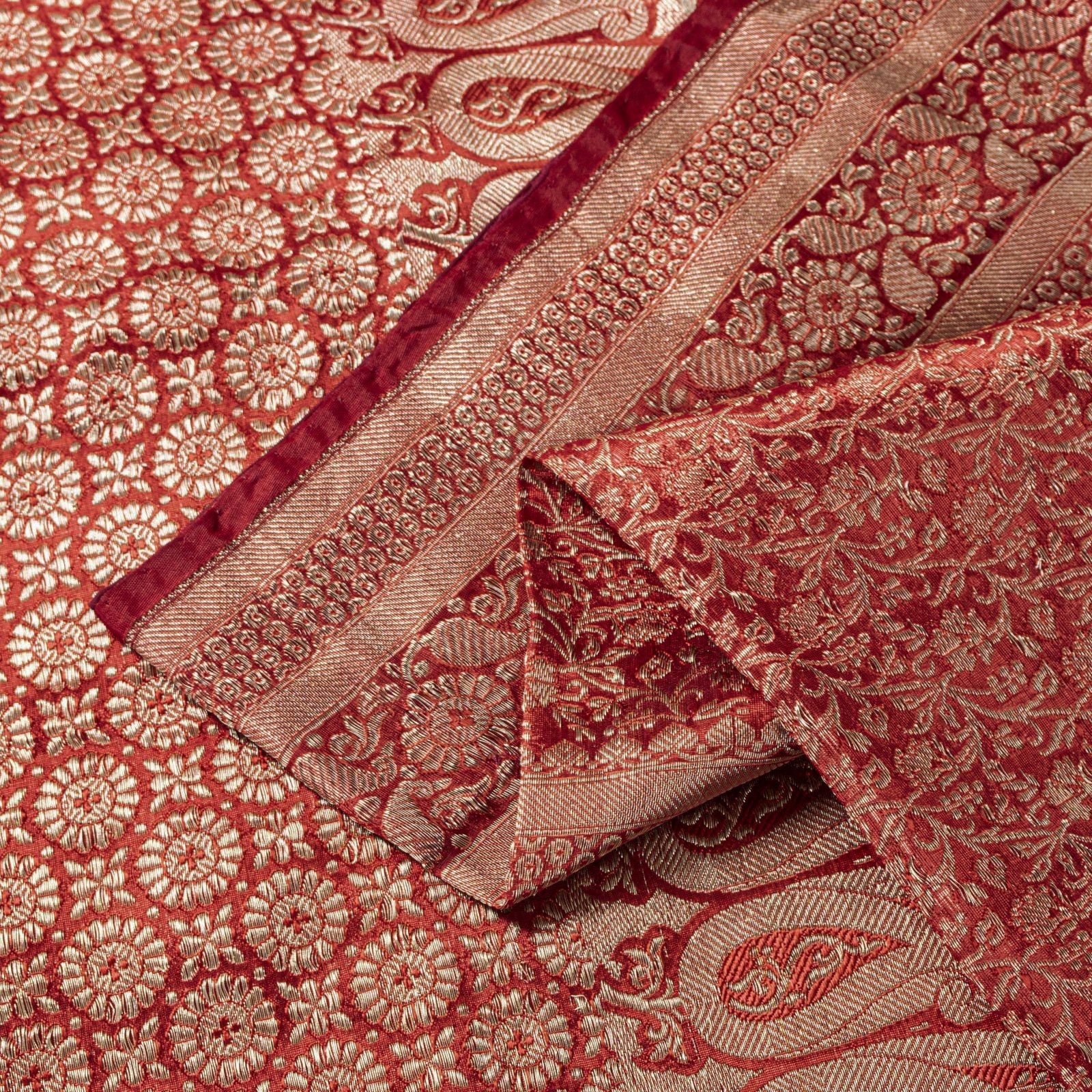 Sanskriti Vintage Red Heavy Saree Blend Silk Banarasi Brocade Woven Zari Sari