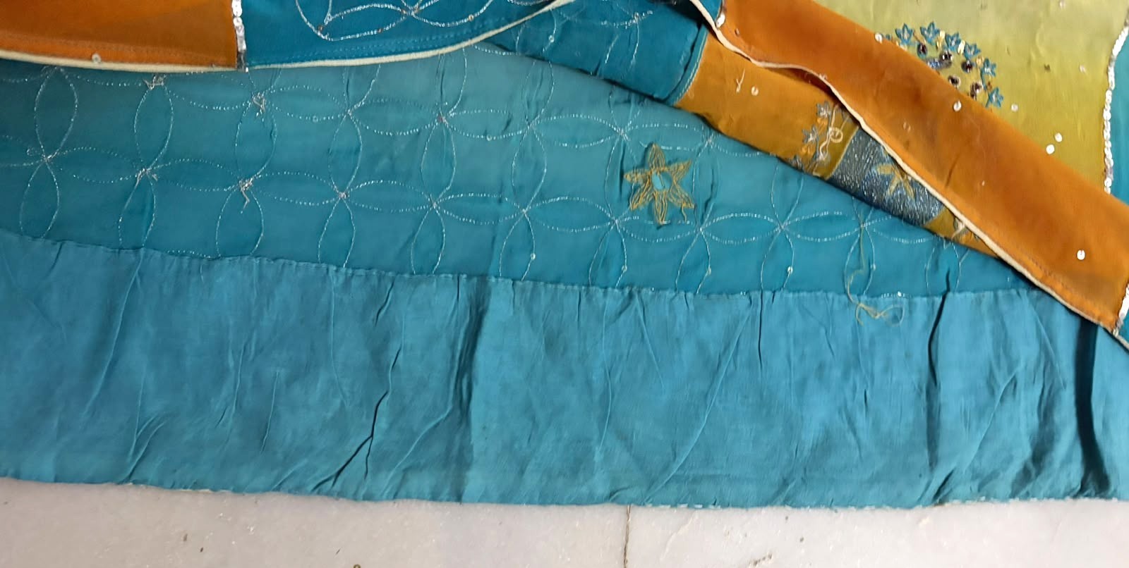 Wedding Saree Indian Women Wrap Dressmaking Embroidered Sari Vintage Beige Dress