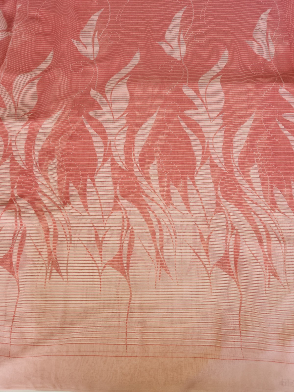 Japanese Saree Fabric Pinkish Orange Leaf Poly Chiffon Poonam Sheer 45″ X 6.5 Yd