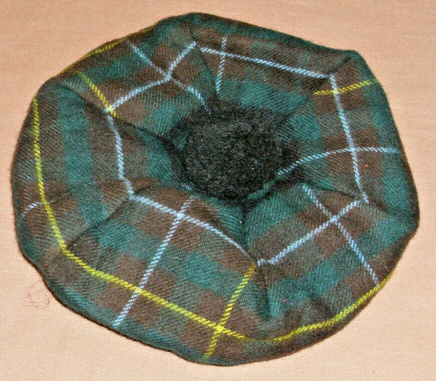 Edinburgh Tartan Plaid Tam Hat 100% Wool Pom Pom Made in Scotland Size 2