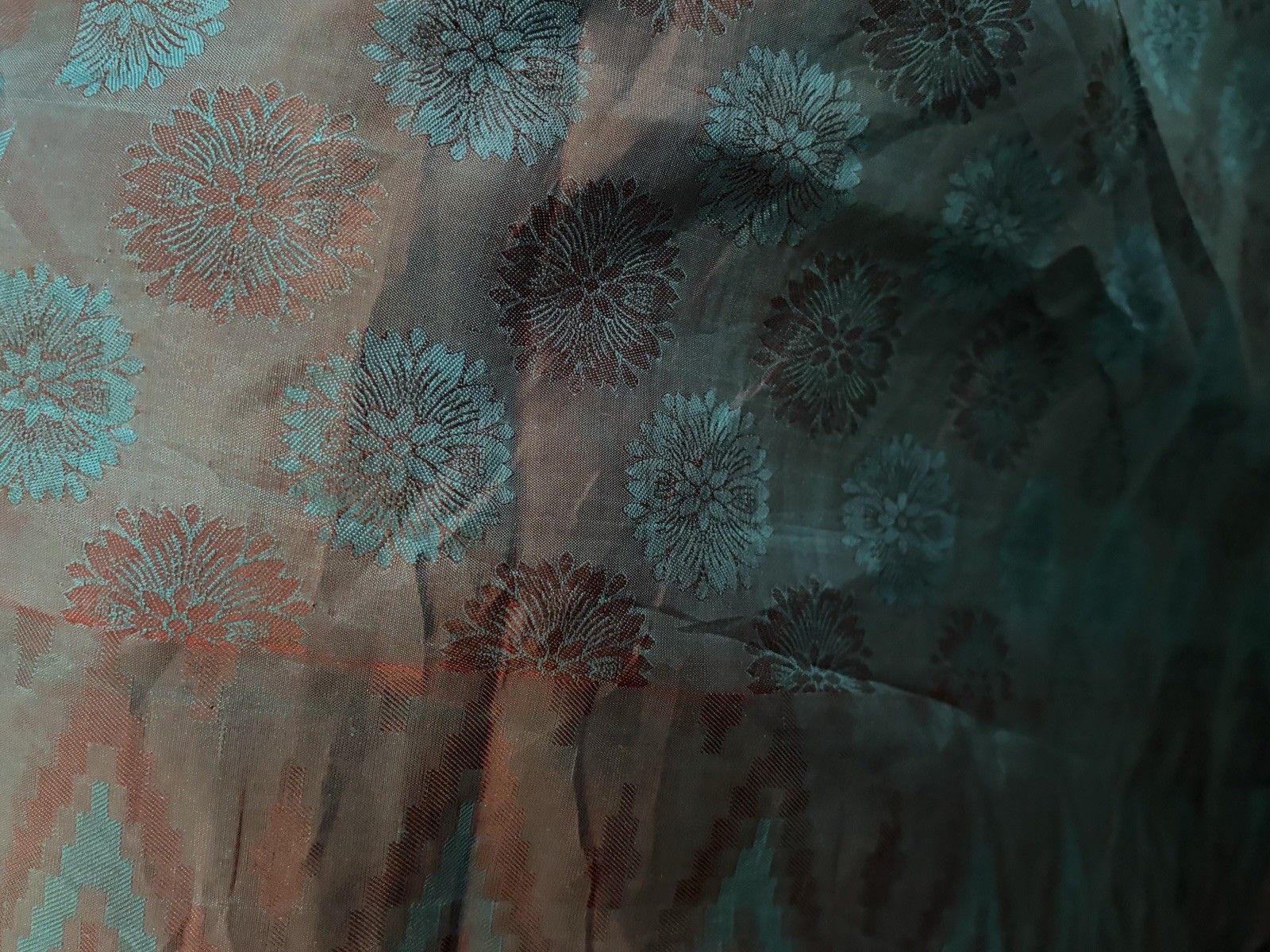 Iridescent Bollywood 100% Silk Sari ~Magenta-Deep Teal-18 Ft x46″~EXC