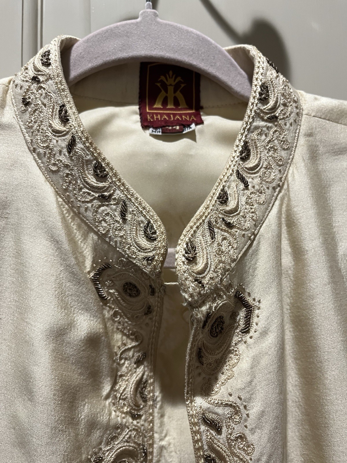 Men’s Traditional And Stylish Ivory Embroidered Long Formal Indian Sherwani 44