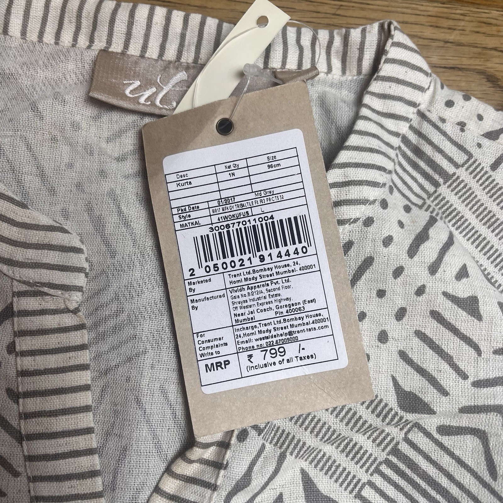 Utsa Tunic Dress Kurta Cotton Linen Blend Button Down Print Geometric Large 96cm