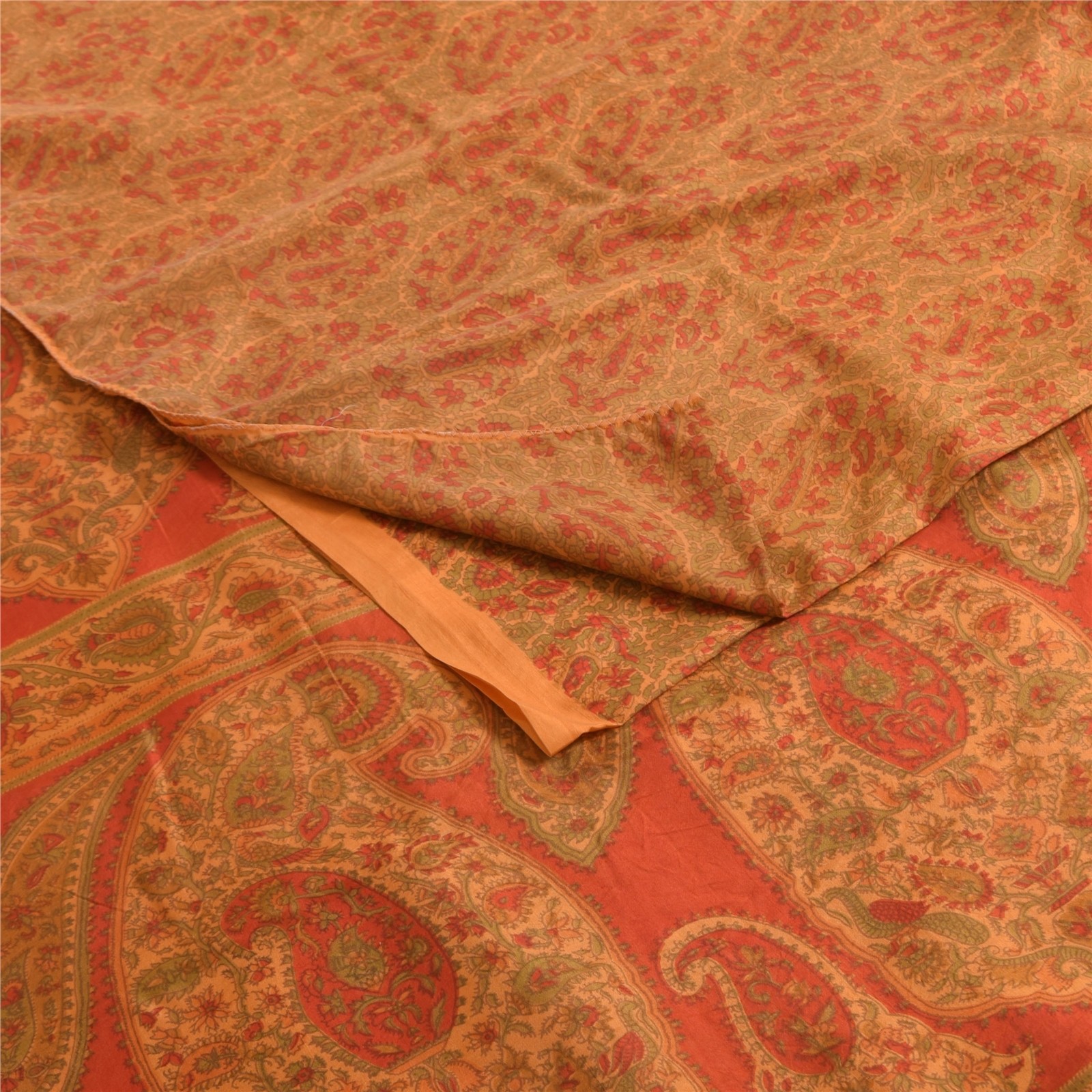 Sanskriti Vintage Indian Sari 100% Pure Silk Sarees Orange Printed Sarees Fabric