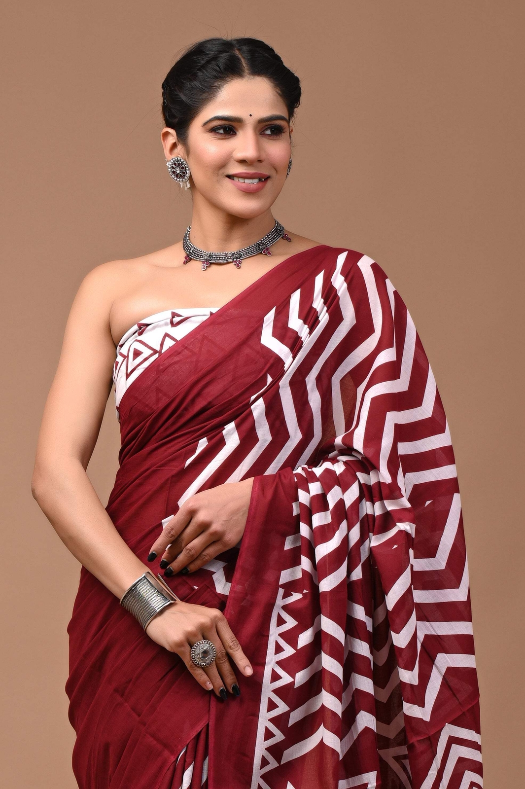 Indian Printed Pure Cotton Mulmul Saree With Blouse, 5.50 Meter Sari For Women