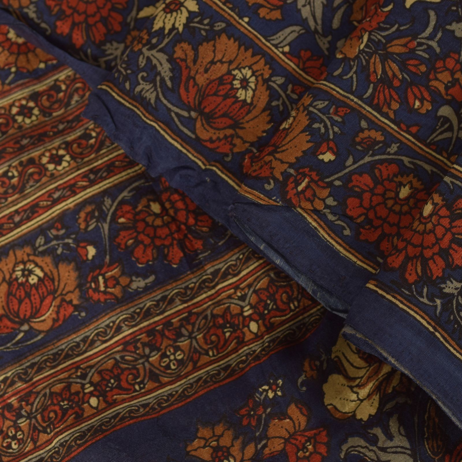 Sanskriti Vintage Soft Blue-Red Pure Silk Sari Floral Digital Print Saree 5.5Yd