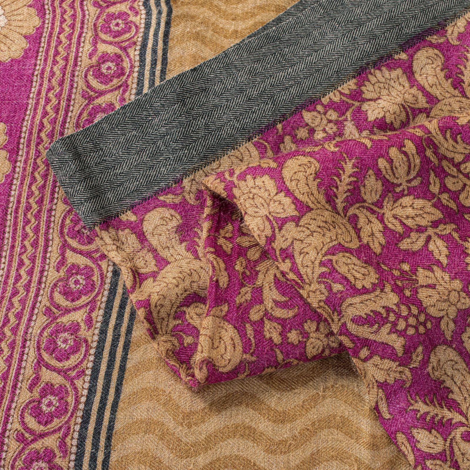 Sanskriti Vintage Pink Pure Woolen Saree Floral Printed Sari Soft Craft Fabric