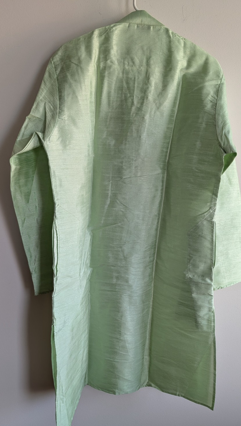 Kurta Pajama Set Silk Pista Green Mandarin Neck Wedding Party Wear 41″x22″