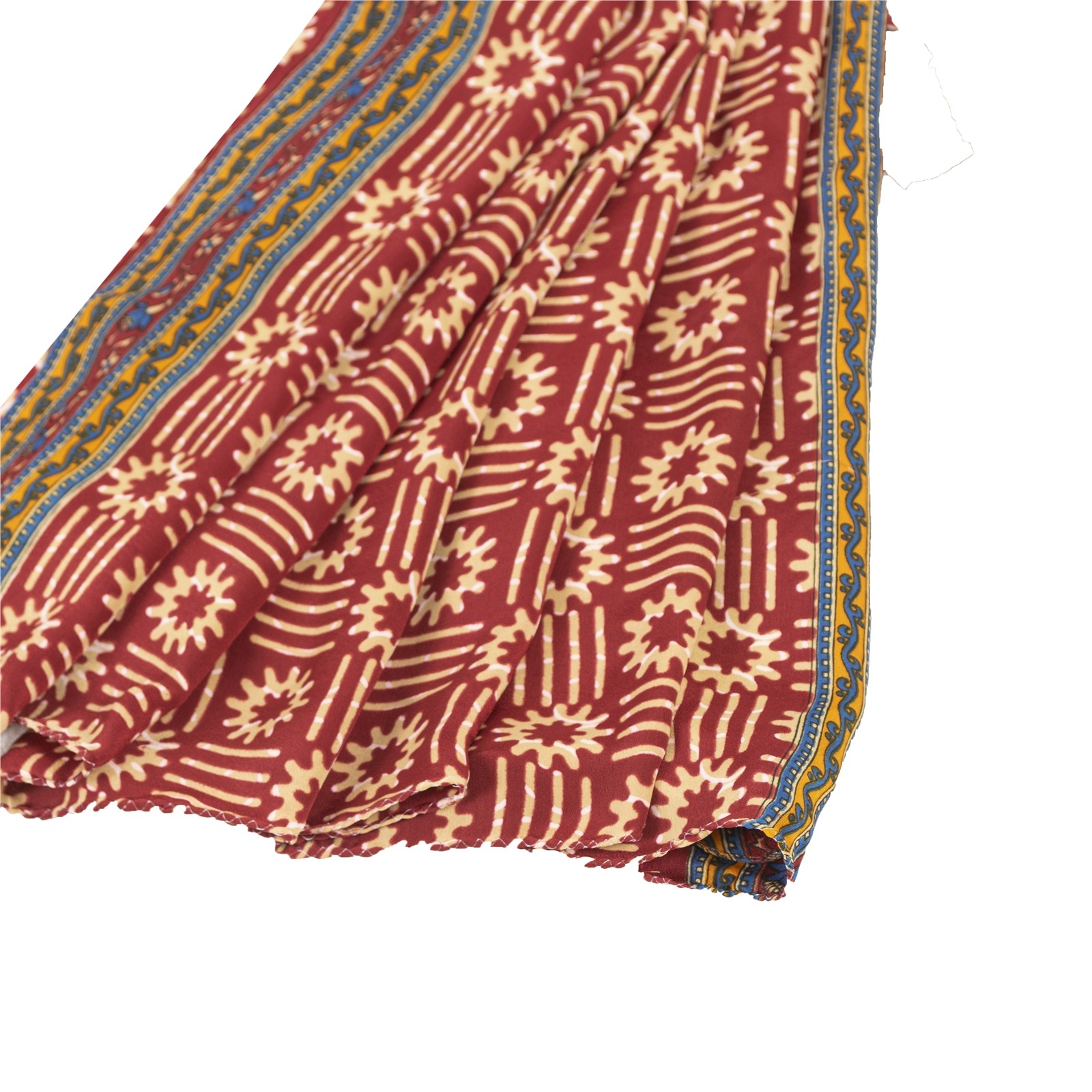 Sanskriti Vintage Dark Red Sarees Art Silk Fabric Craft Floral Printed 5 Yd Sari