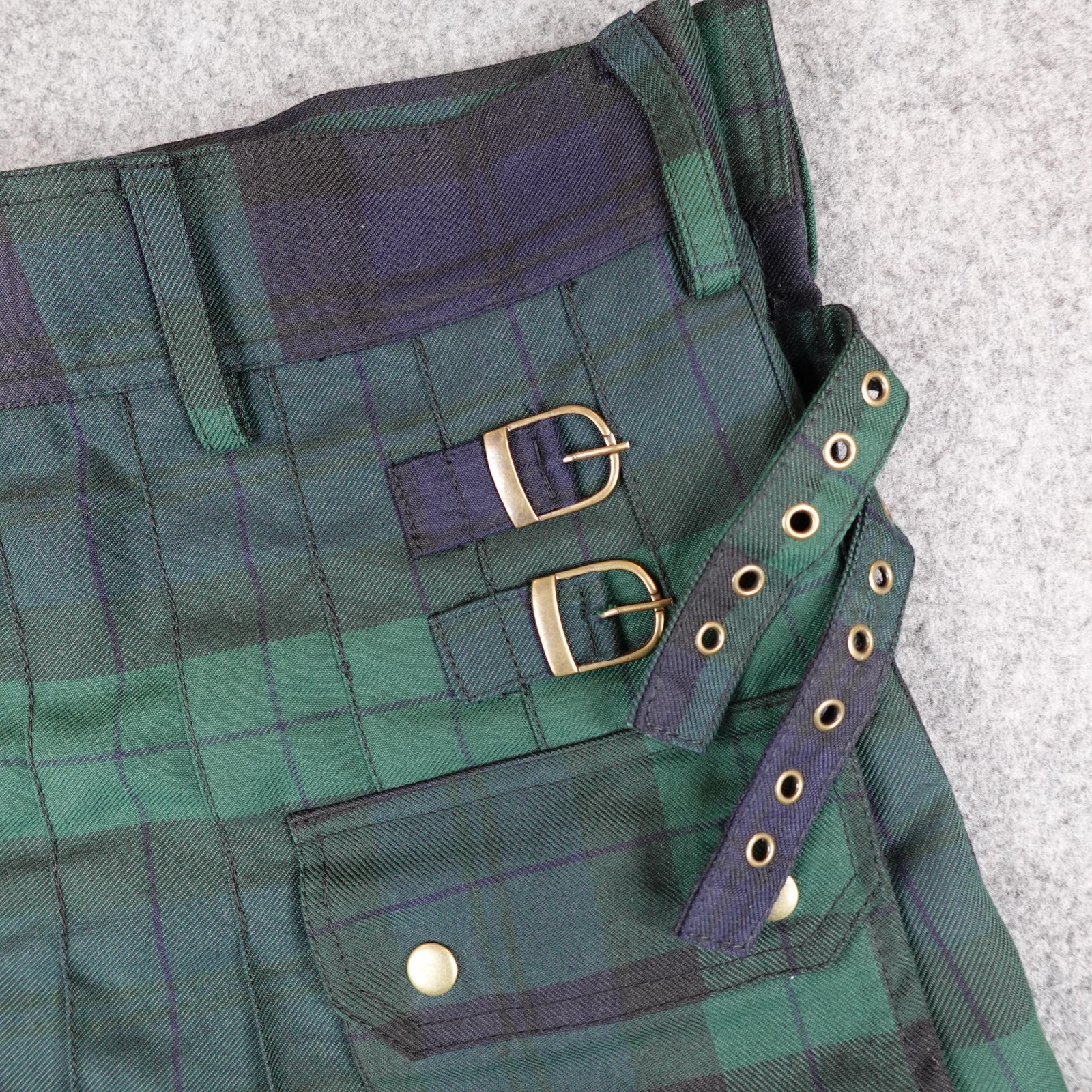 Tactical Kilt Mens 38 Green Black Tartan Plaid Utility Cargo Highland Games