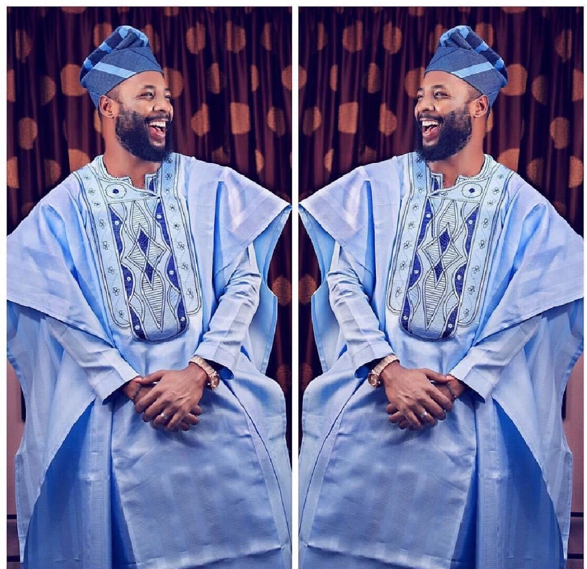 Agbada Dashiki African Men Embroidery Robe 3-Piece Bazin Shirt Pants Suit Set