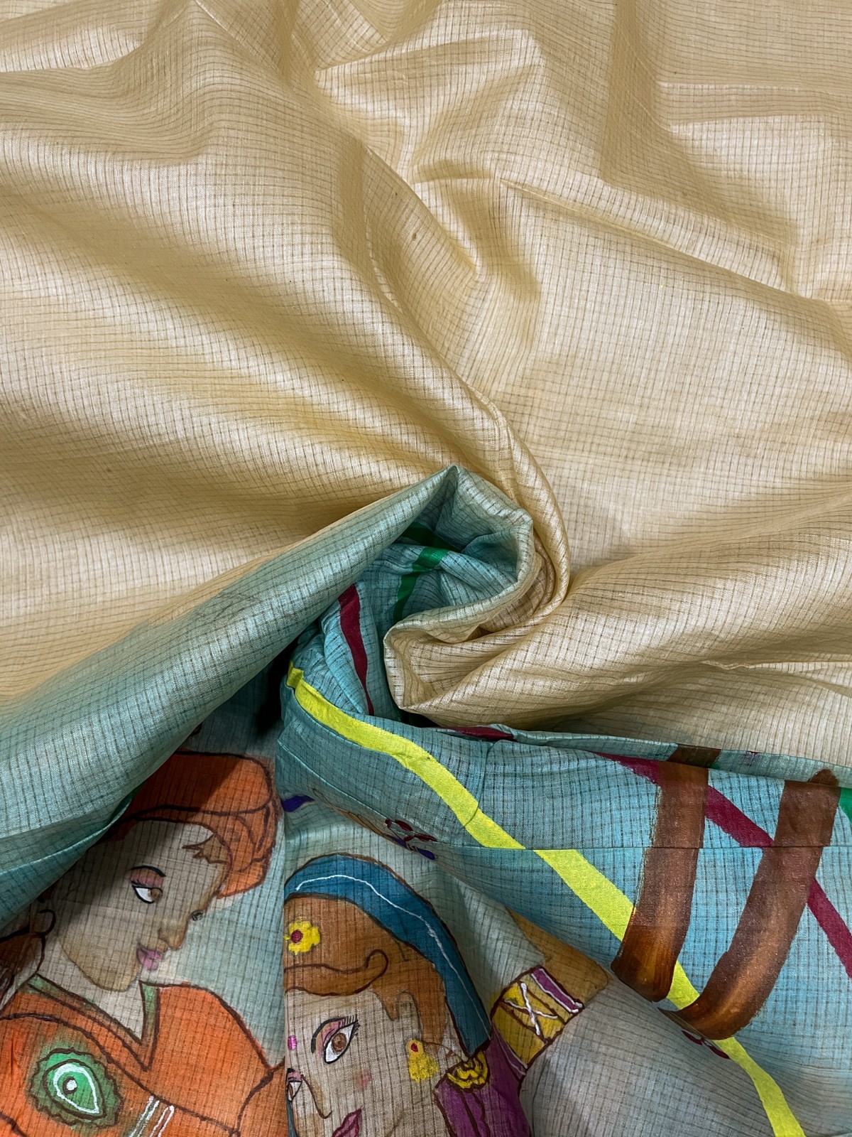 Vintage Tussar Silk Saree, Upcycled Printed Tussah Silk DIY Fabric TS1051