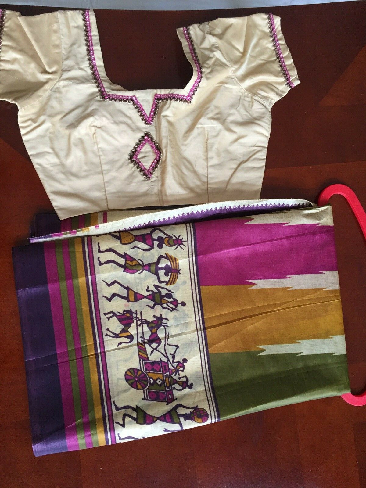 Printed Light Weight Bhagalpuri Art Silk Saree with stitched falls & blouse
