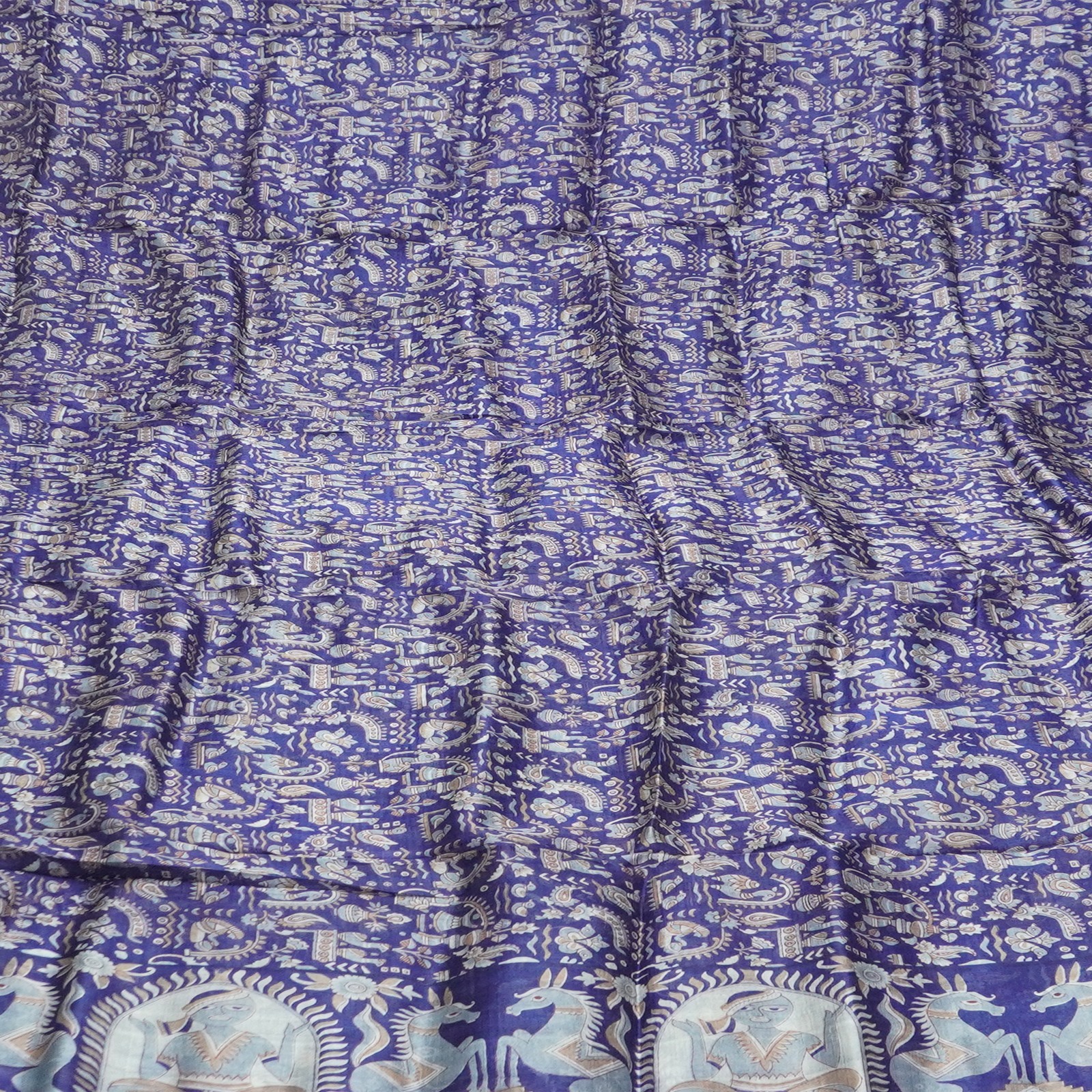 Namaste Vintage Blue Sarees 100% Pure Silk Printed Indian Sari 5YD Craft Fabric