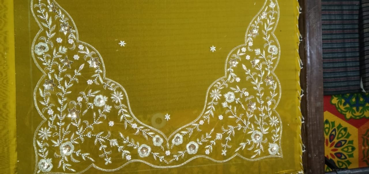 Hand Embroidered Mustard Organza Salwar Kameez Suit Set Custom Size Ethnic Wear