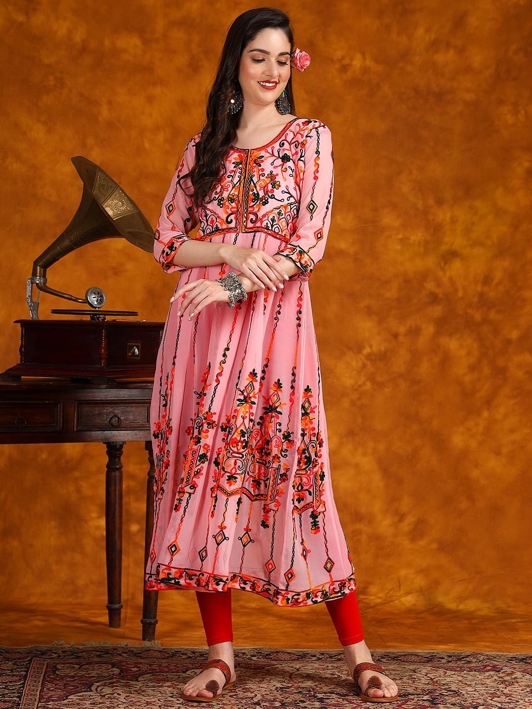 Women’s Georgette Embroidered and Sequence Work Anarkali Kurta and Dupatta Set