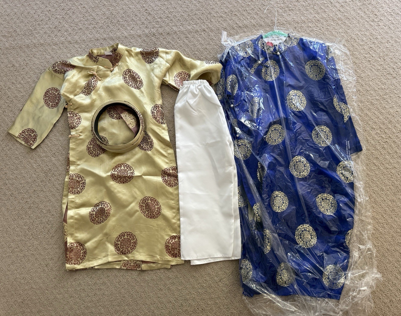 Boys’ Vietnamese Ao Dai Size 10 Gold + Size 12 Royal Blue + Size 12 White Pants