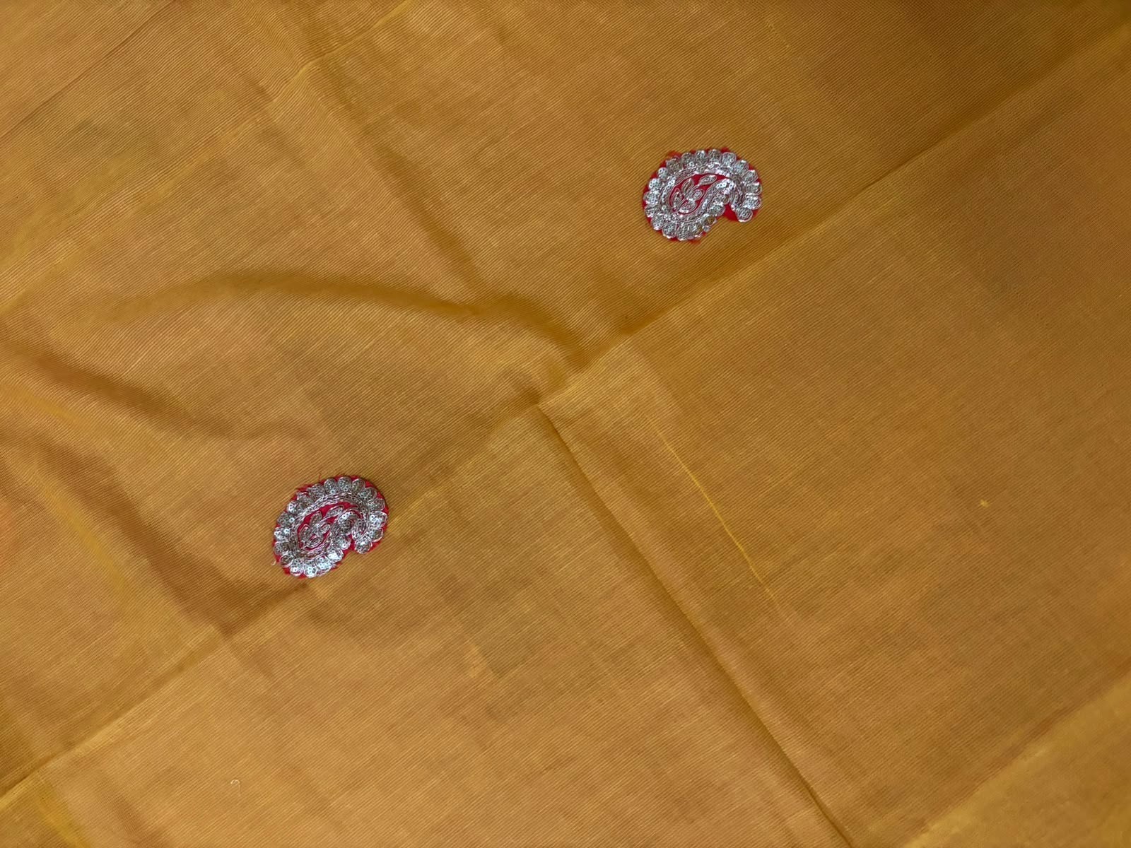 Cotton Dress Sari Indian Vintage Embroidered Patches Sewing Saree Orange Saree
