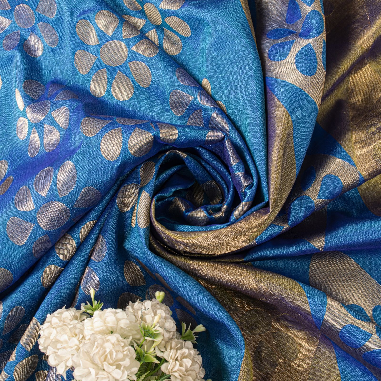 Sanskriti Vintage Saree Blue Pure Silk Brocade Zari Hand Woven Sari 5.5+Yd Craft