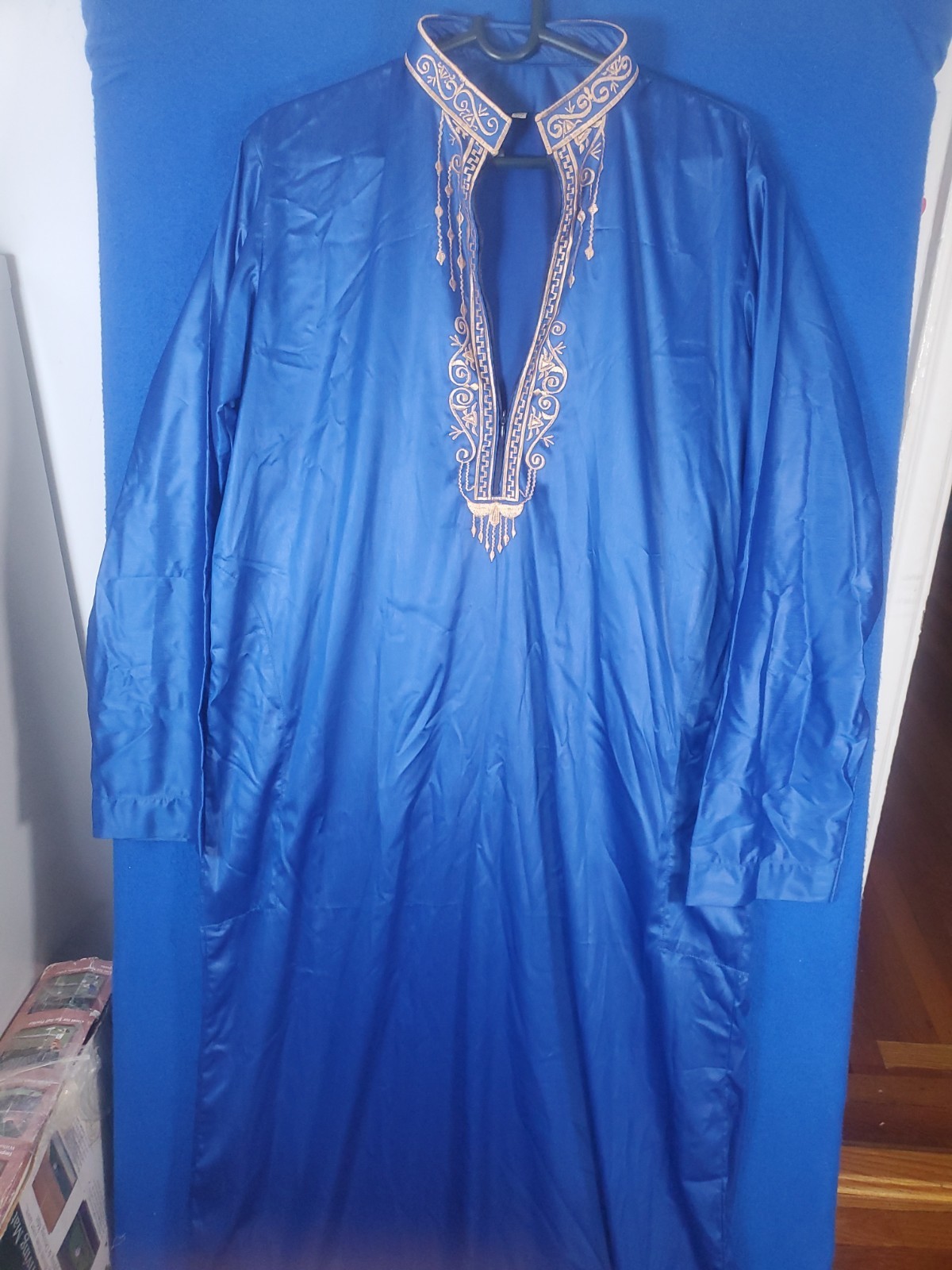 Moroccan Men Thobe Size 60 Royal Blue Gold Embroidered Kandora Kaftan Jubba Eid