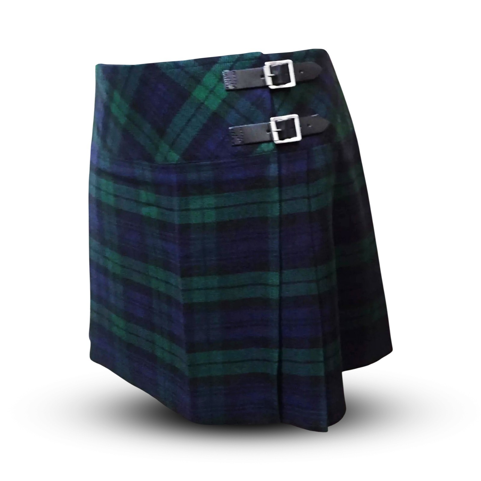 Ladies Girls Black Watch Tartan Billie Kilt Skirt Leather Straps Drop 16″
