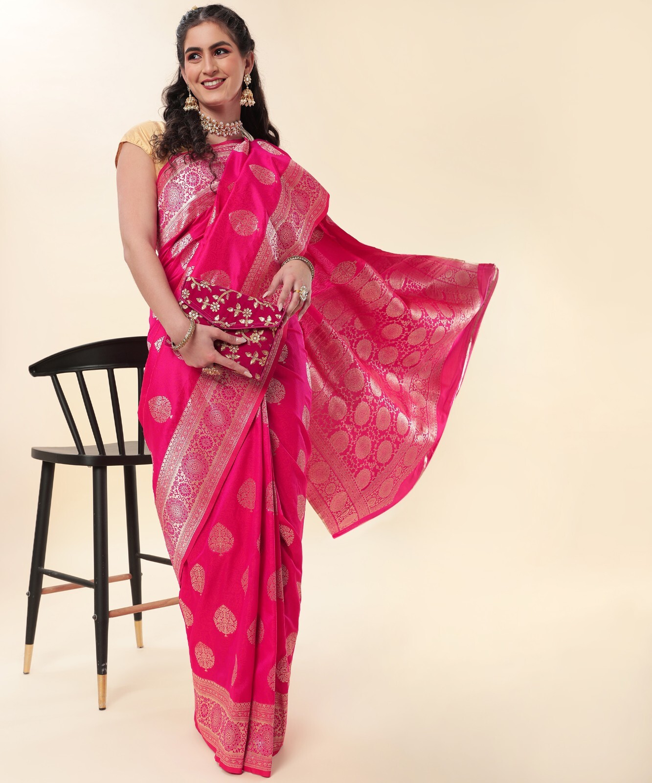 Areca Designer Royal Rani Butto Silk saree blouses women Saree cut – 5.5 meter